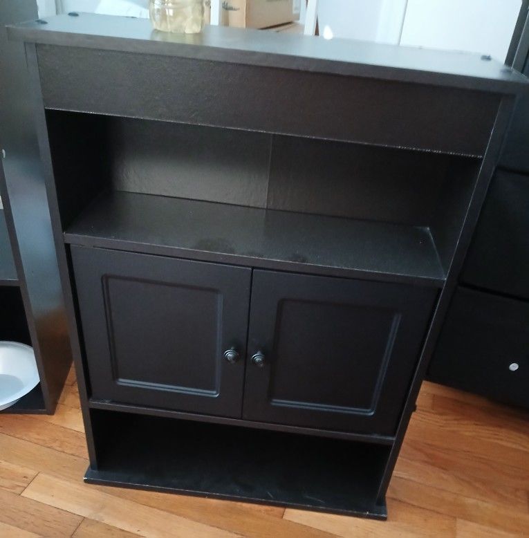 BLACK STORAGE CABINET AND SHELF