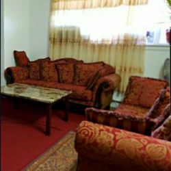 2 Gold&Maroon Three Seater Sofas