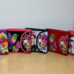 Ladies handcrafted genuine leather wallets inspired by Mexican themes. Made in Mexico!