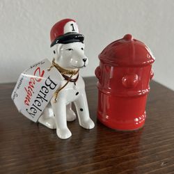 Firefighter Dog and Hydrant Salt and Pepper Shaker