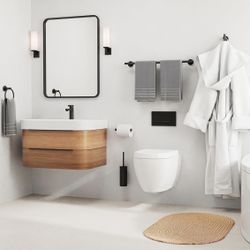 Matte Black Towel Bar Set, Modern 24 Inch Bathroom Hardware Set, Wall Mounted Bathroom Accessories Set, Durable SUS304 Stainless Steel, 4-Piece