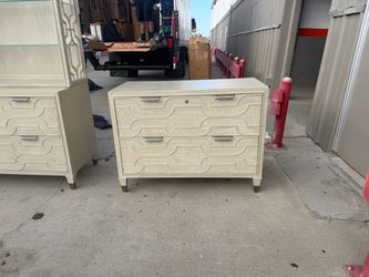 Cream Wood 3-Drawer Dresser with Geometric Front