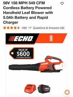56V 158 MPH 549 CFM Cordless Battery Powered Handheld Leaf Blower with 5.0Ah Battery and Rapid Charger