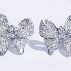 STERLING SILVER PAVE CRYSTAL BOW STUD EARRINGS