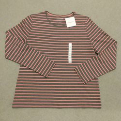 BRAND NEW WITH TAG LADIES CROFT&BARROW LONG SLEEVE CREW NECK STRIPE CLASSIC TEE SIZE LARGE 