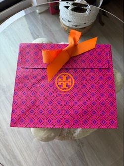 Authentic Tory Burch Gift Shopping Bag Pink Purple Orange Ribbon 12.5 x 10.5 x 5