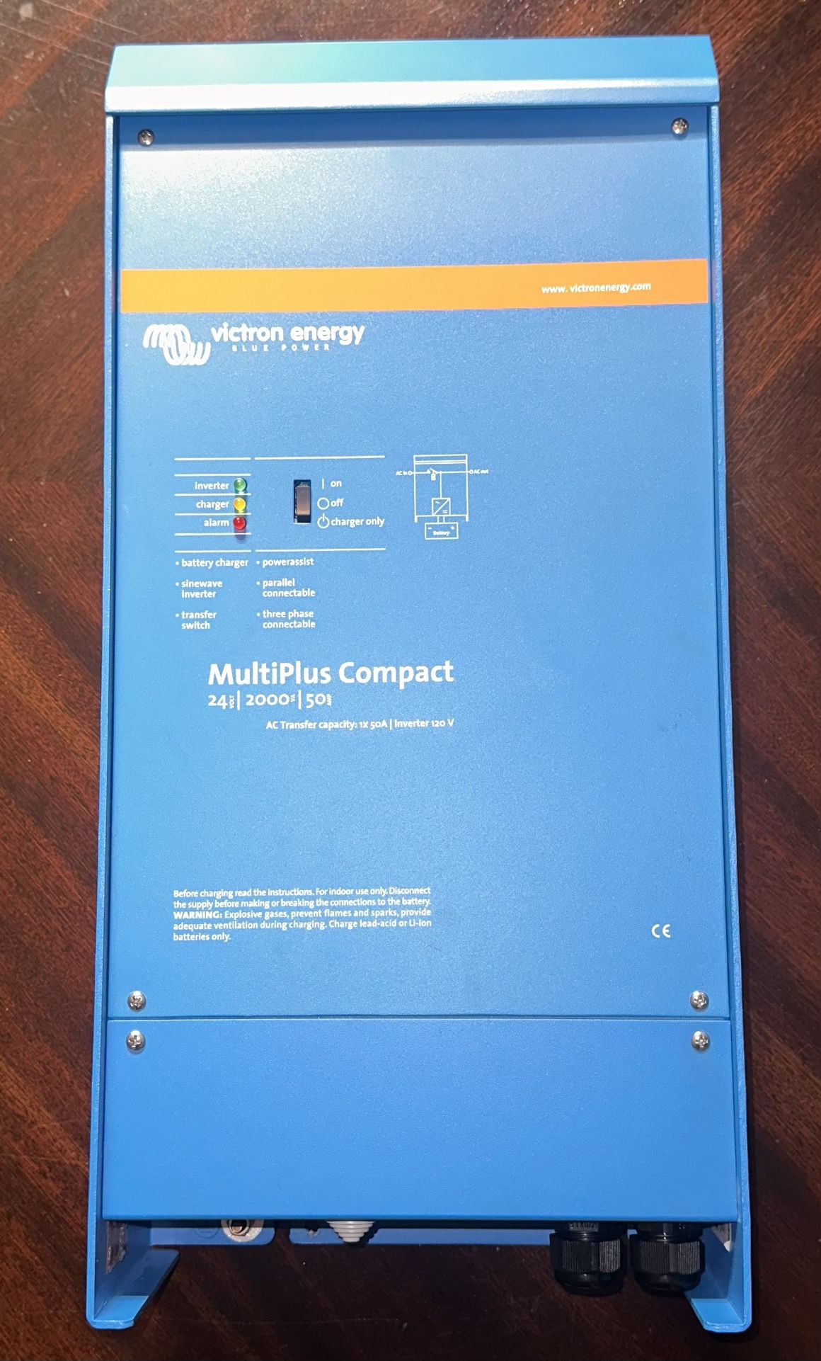 Victron Energy MultiPlus Compact Pure Sine Wave Inverter Charger for 50 amp Battery, 2000VA 24-Volt