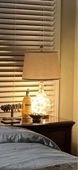 Pair of lamps- glass with lights in base!