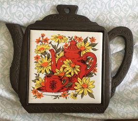 Teapot trivet cast iron and ceramic pot holder