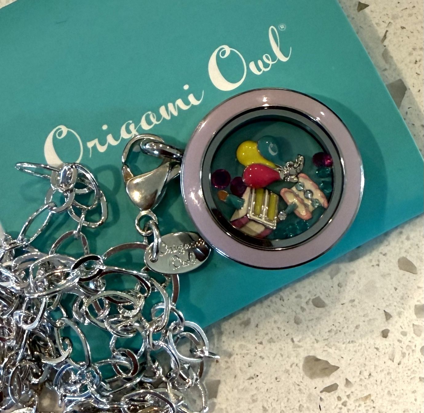 NEW Origami Owl Living Locket Rhinestone Birthday  Charms Jewelry Necklace Gift Only 1 available  11 floating charms. Locket opens & closes