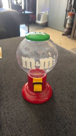 vintage 1991 Mars M&M's plastic candy dispenser shaped like a gumball machine.