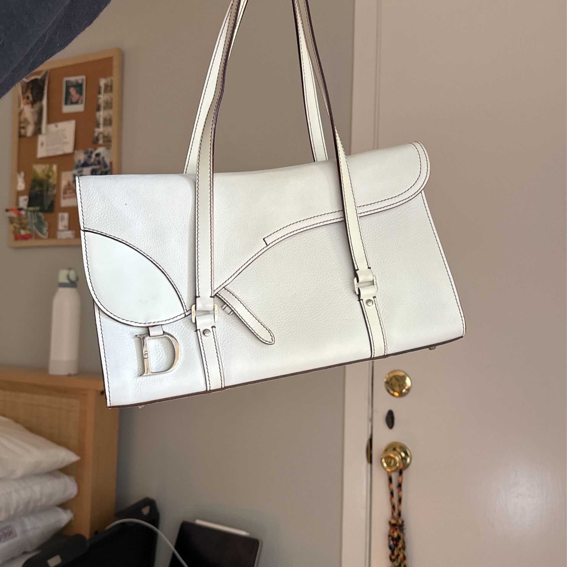 Christian Dior Vintage RARE white Saddle Shoulder Tote Bag