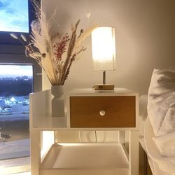Modern White + Wood Nightstand / Side Table