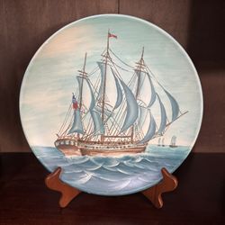 Great Classic Sailing Ship collectible plate Multicolored Size 10X10 Porcelain plus Stand