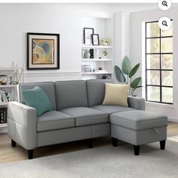 Small Convertible Sectional Couch Light Grey