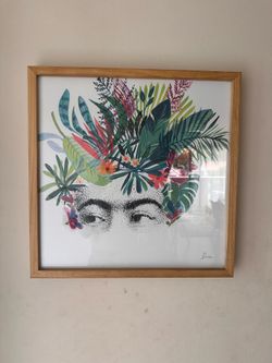 Frida Kahlo-Inspired Framed Art Print — Tropical Floral, 20"x20"