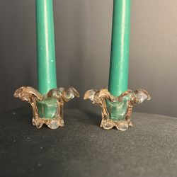 VTG Mini Hand Blown Murano Glass Pink Candle Holders