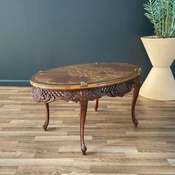 Antique French Louis XV-Style Inlayed & Carved Coffee Table Rustic Farmhouse, c.1950’s - Delivery Available