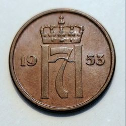 Vintage 1953 Norway 2 Ore Coin ** King Haakon VII