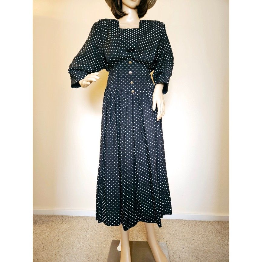 Vintage NINA PICCALINO Black and White Stars Starry Dress 8 M