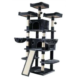 68" X-Large Cat Tree and Tower for Indoor Cats, Condo House with Scratching Board & Thick Posts, Dark Blue