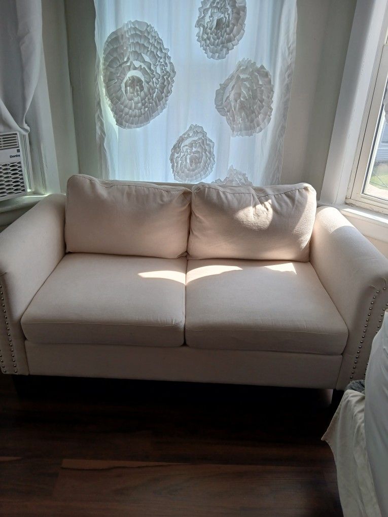 New Beige Chenille Loveseat
