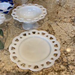 Milk Glass Footed Bowls And Plates