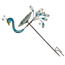 Peacock Bird Bath Outdoor Garden Decor Feeder Glass Bowl 34" Tall Used