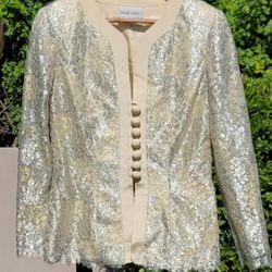 Vtg Liancarlo Neiman Marcus Gold Silver Lace Blazer Jacket