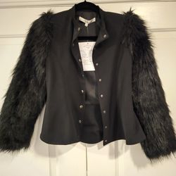 Lovers + Friends Lovers And Friends Womens Jacker With Fax Fur Sleeves