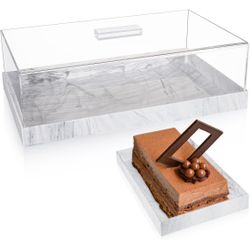 Dandat Rectangular Cake Stand with Lid Acrylic Cake Tray with Cover Multifunctional Cake Plate Pastry Display Case Rectangle Cake Platter Dessert Hold