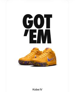 Kobe 4 draft day  size 6 exclusive laker color way