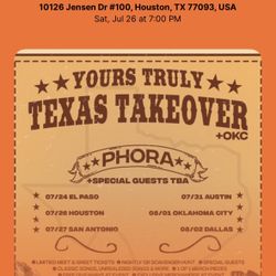PHORA Concert Tickets (2x) FOR SALE! HTX 