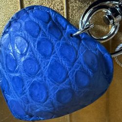 NWTS Made In Italy, Authentic Crocodile Skin Blue Heart Keychain