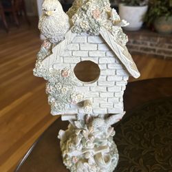 Decorative Birdhouse Figurine with Birds and Flowers. Read Description