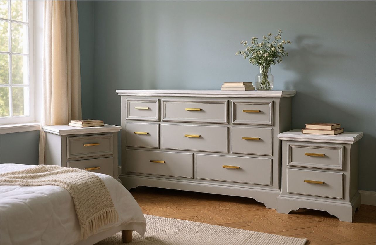 Newly refinished modern timeless neutral large 8 drawer dresser