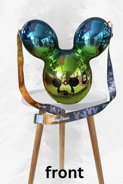 Disney Balloon Mickey Head Popcorn Bucket Metallic Blue Green Gold - New