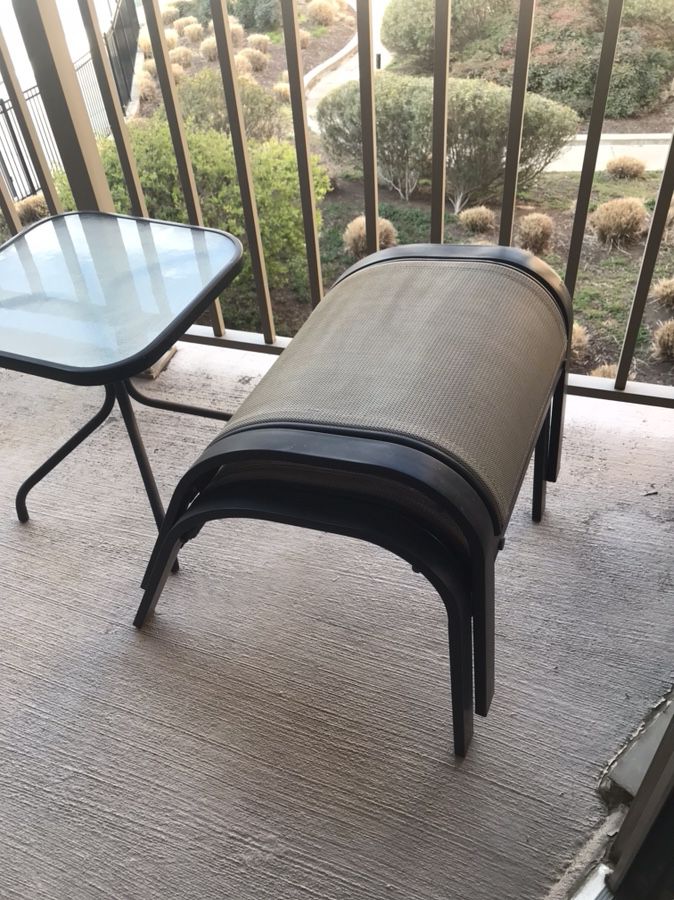 PATIO TABLE & 2 FOOTSTOOLS FOR SALE