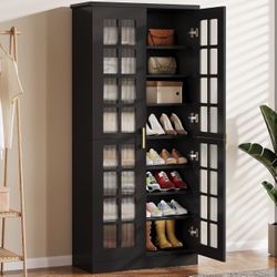 J0483 new assembled Tall Shoe Cabinet with Doors, 8-Tier Shoe Storage with Adjustable Shelves, Modern Shoe Organizer Shoe Rack Cabinet for Entryway, H
