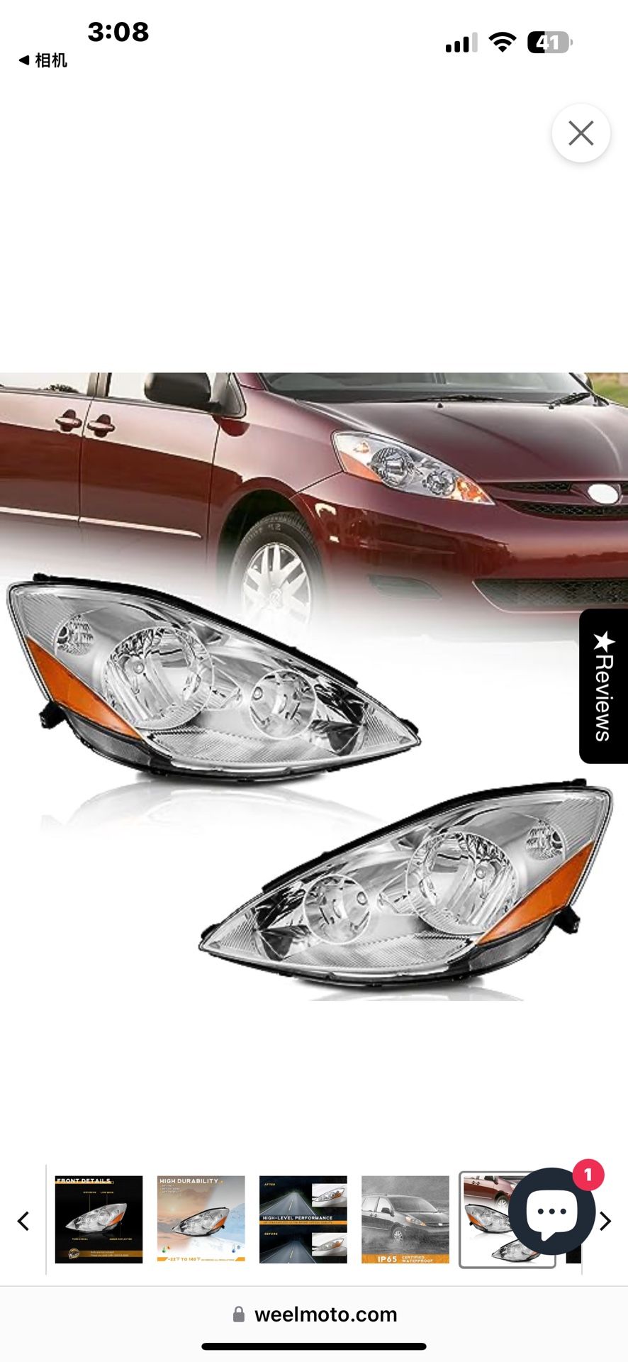 New in box WEELMOTO FOR 2006-2010 TOYOTA SIENNA HEADLIGHT (CHROME) , TYSN0600