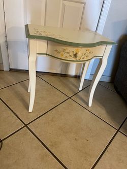 Vintage Floral Painted Wood Side Table