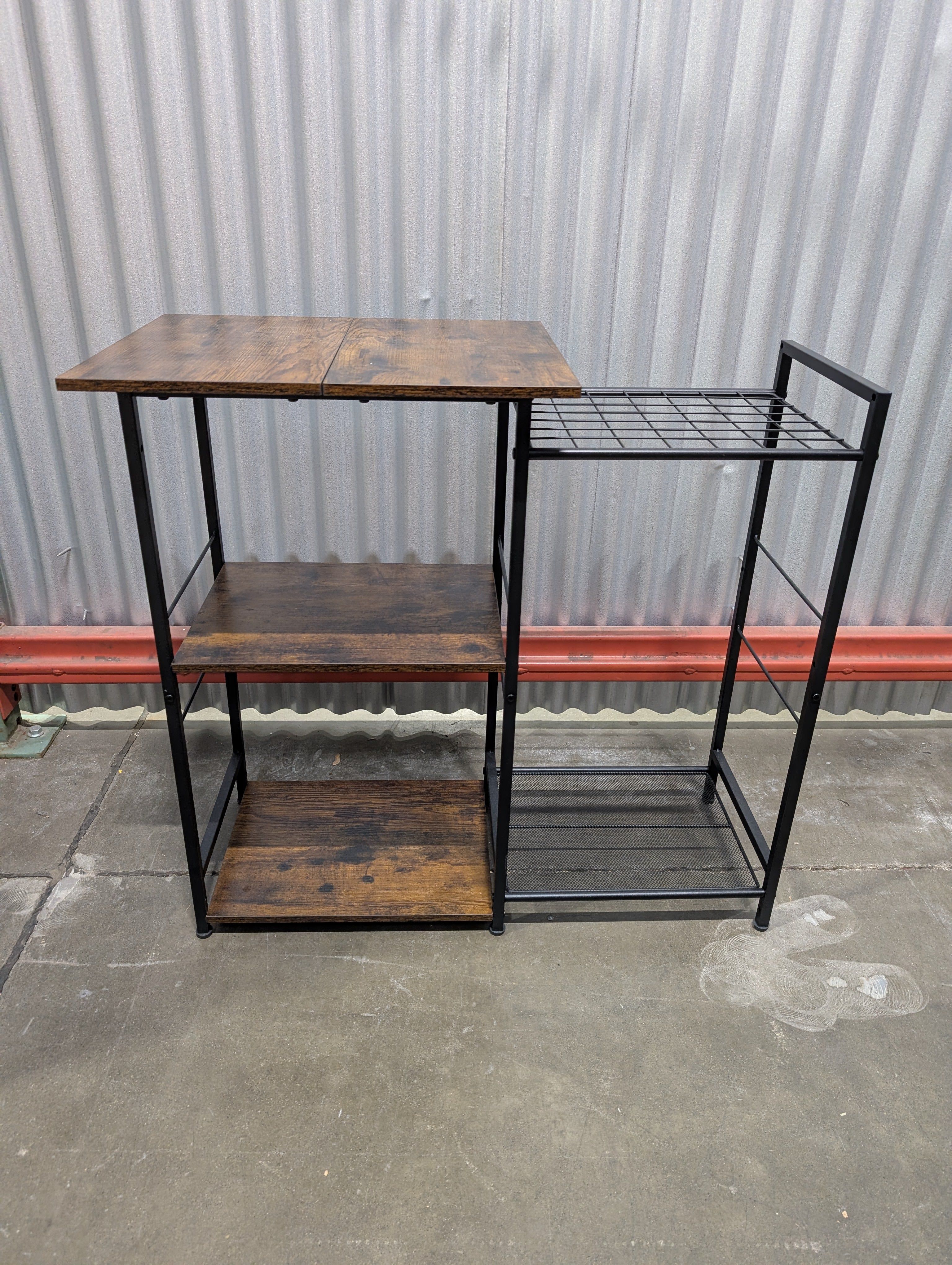 Rustic Dark Wood 3-Tier Shelf with Black Metal Frame