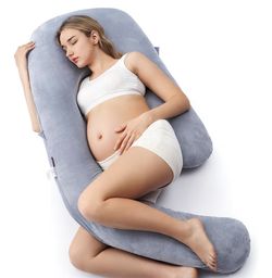 Momcozy Pregnancy Pillow for Sleeping, Dreamlign U Pro Maternity Pillow with Adjustable Leg Pillow, Removable Cover - Support for Back, Hip, Belly, Le