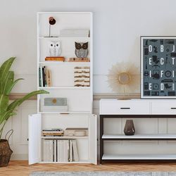Industrial Bookshelves and Bookcases with Doors Floor Standing 6 Shelf Display Storage Shelves 70 in Tall Bookcase for Home Office