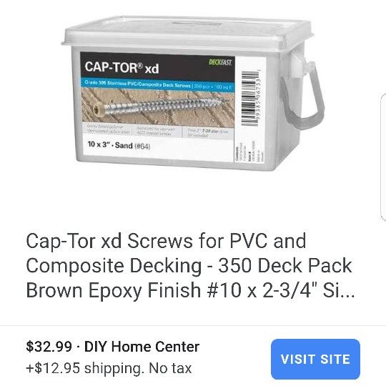 Epoxy Deck Screws (Trex) CapTor xd Screws PVC & Composite 350 Deck Pack Brown Epoxy Finish