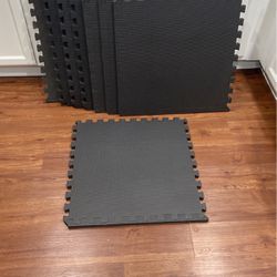 18   24 1/2” X 24 1/2” X 3/4” Rubber Interlocking Floor Tiles. $20.00