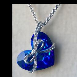 Prime Art & Jewel Blue Sapphire CZ Crystal Heart Pendant Necklace 18" PAJ