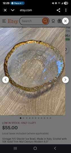 Vintage IVV Glacier Ice Bowl, Made in Italy, Crystal with 10K Gold Trim Mid Century Modern 8.5"