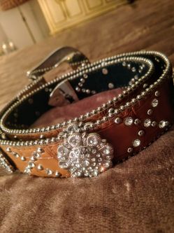 Women Crystal Rhinestone Western Leather Belt