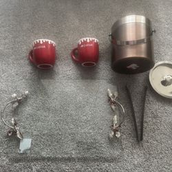 New Christmas mugs, glass tray, and ice bucket with tongs, all for $20!